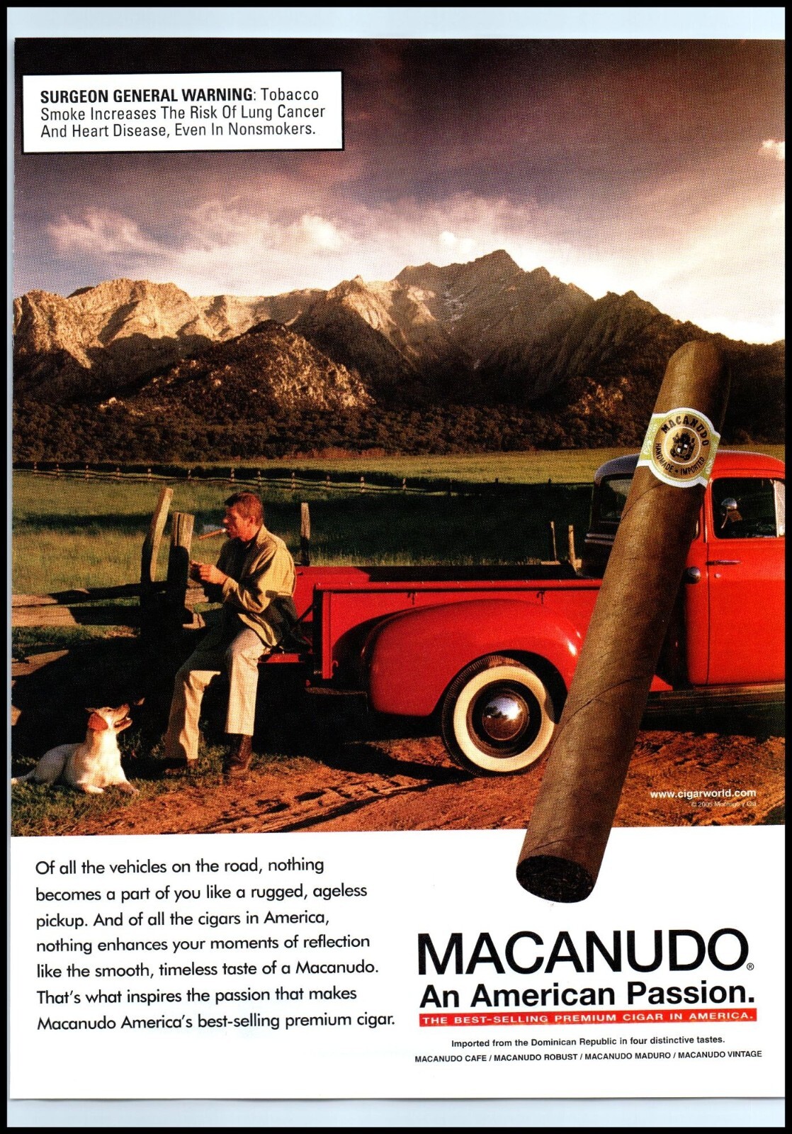 2006 Macanudo Cigar Vintage Print Ad Antique Truck Ranch Yellow Lab Dog Wall Art