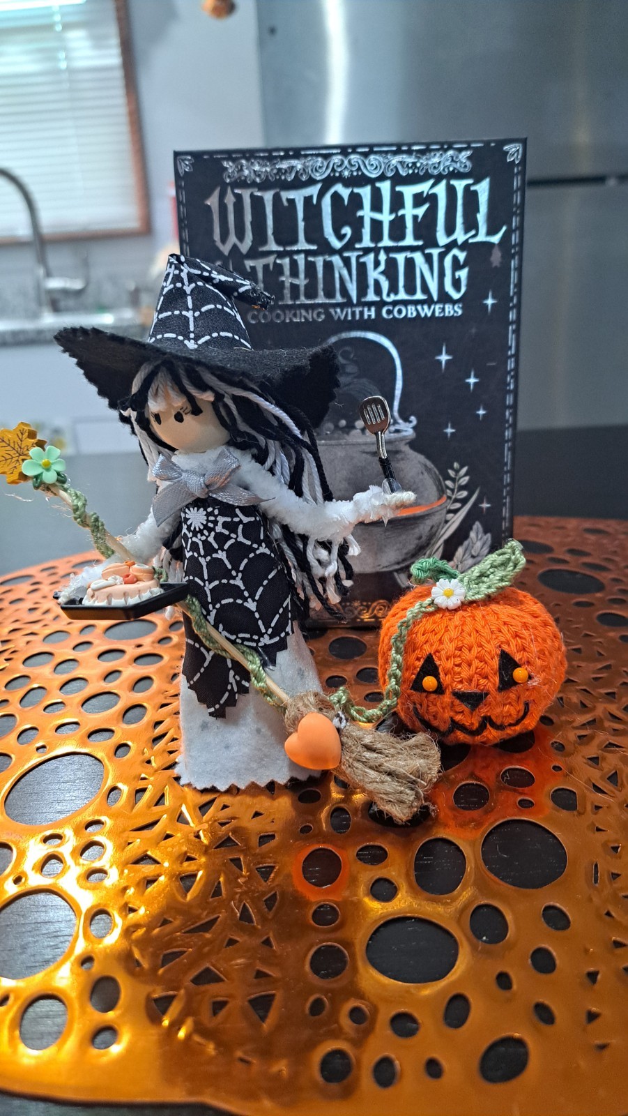 Handmade OOAK Kitchen Witch Doll Whimsical Halloween Decoration 7in