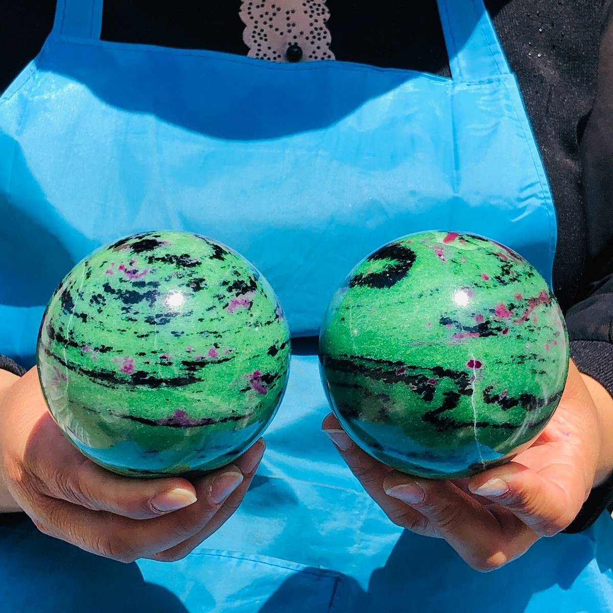 2pcs4.62LB Large Natural Ruby Zoisite Sphere Crystal Healing Stone Specimen 5177