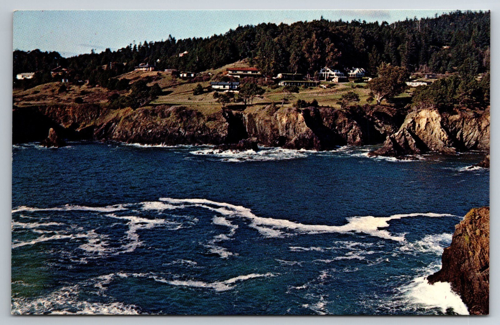 Vintage Postcard CA Little River Heritage House Cliffs Waves Chrome