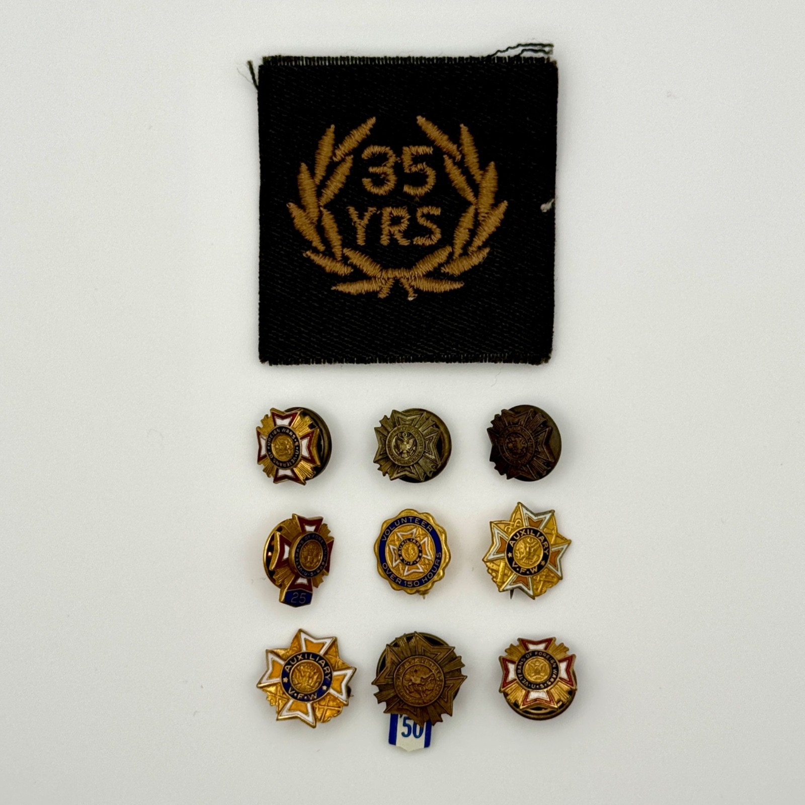 Vintage VFW Auxiliary Veterans of Foreign Wars Lot Nine (9) Pins One (1) Patch