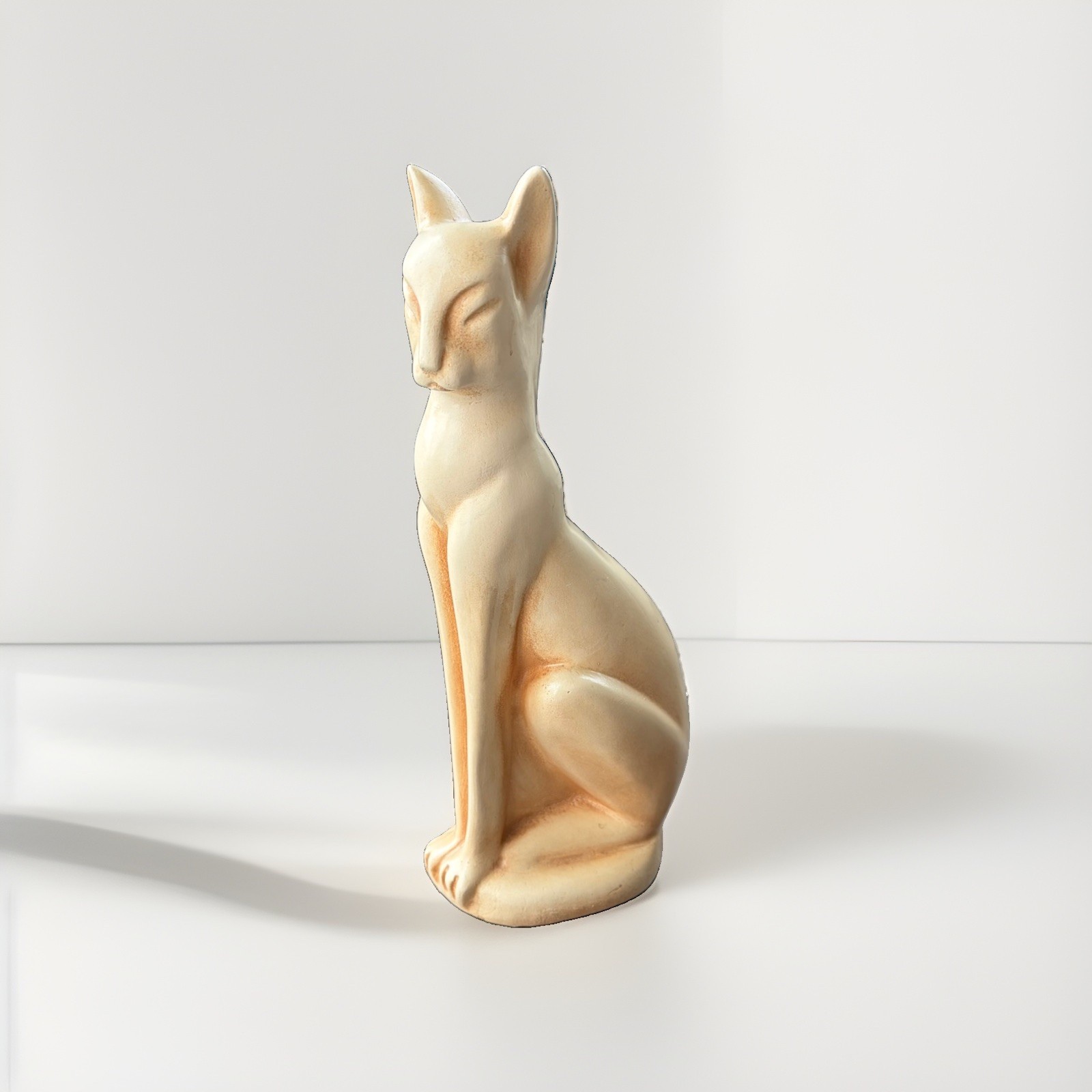 Vintage MCM Art Deco Ceramic Siamese Cat Statue 15” Cream Matte Figurine Tall