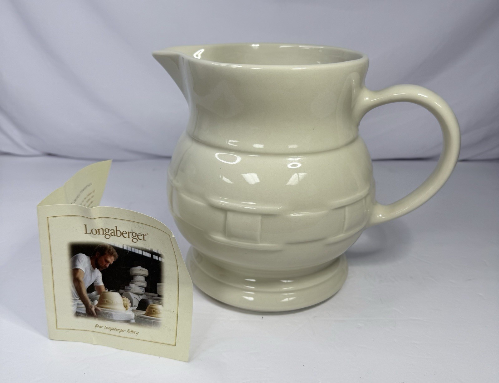 Longaberger Pottery Milk Pitcher IVORY 64 Ounce 7.5” Never Used