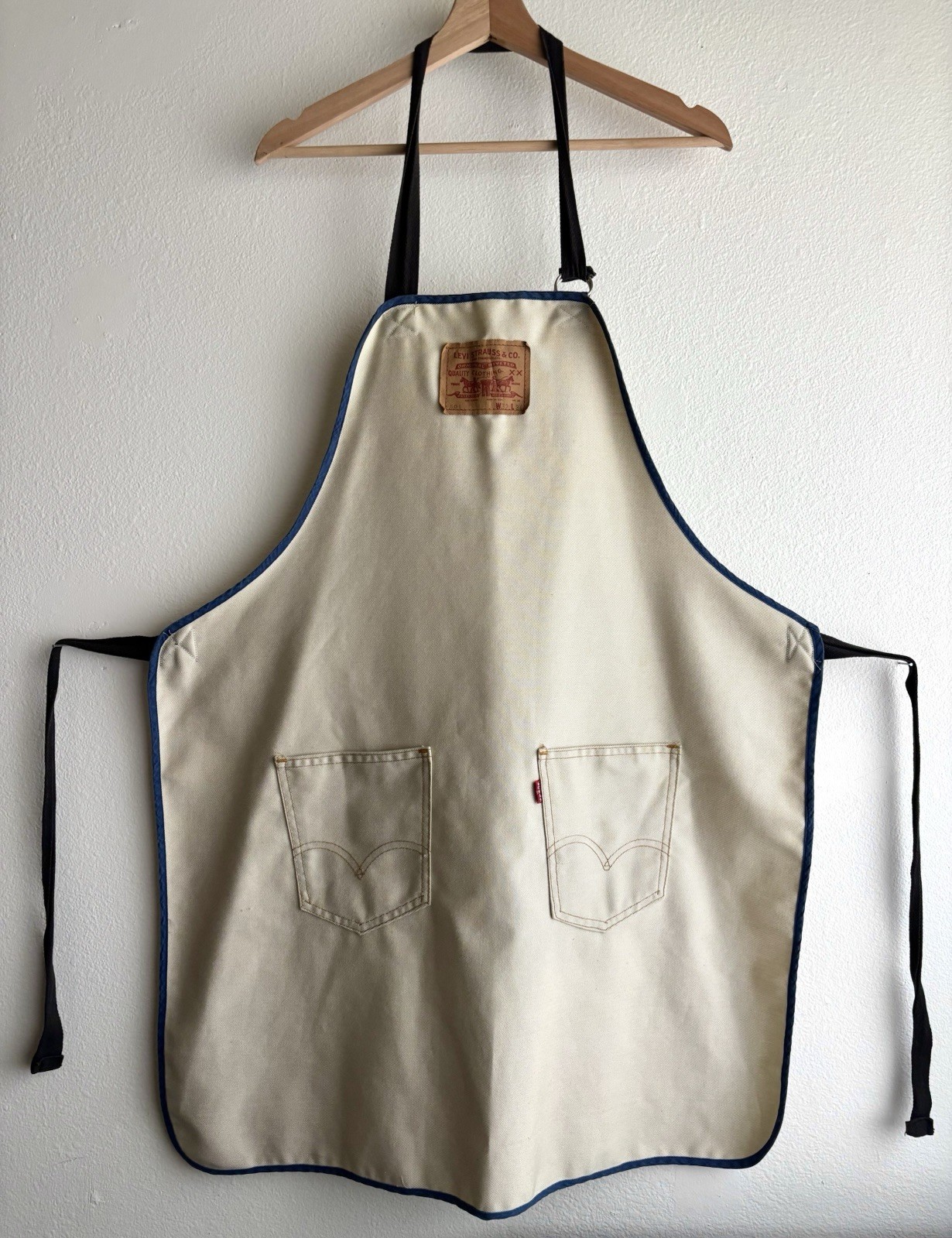 Vintage 80s Now Designs San Francisco Levi's Denim Apron Pockets Leather 501