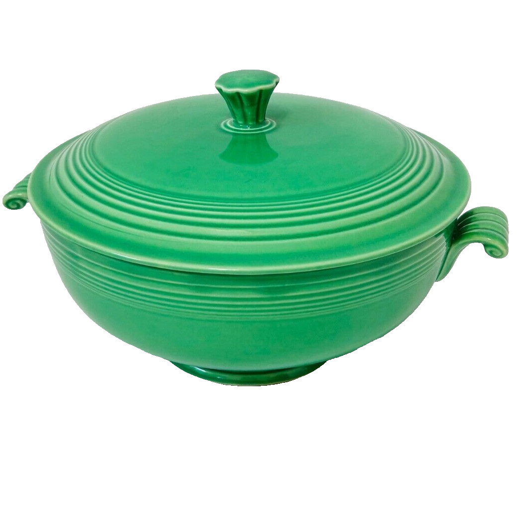 Vtg Fiestaware Covered Bowl Dish w/Lid Handles Original Green EUC Glazed Veggie
