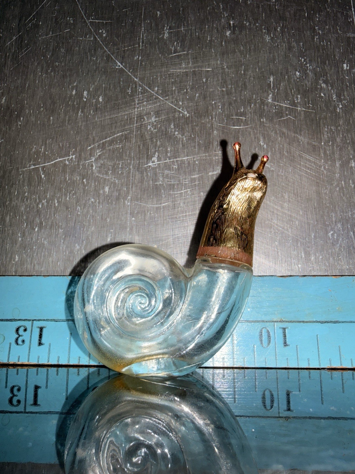 Vintage Avon Clear Glass Snail Perfum Decanter Bottle Gold Tone Head Stopper 70s