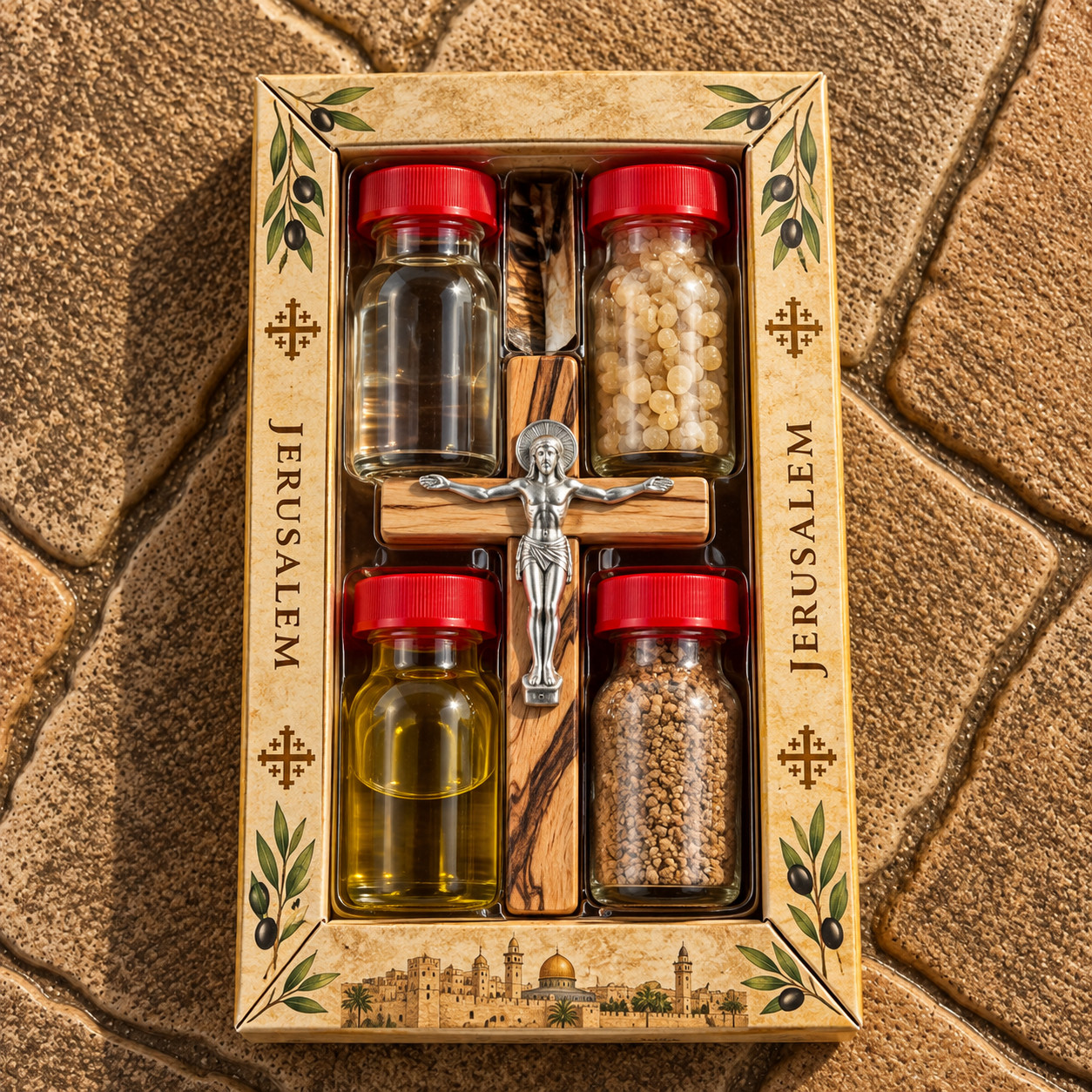 Holy Land Blessing Kit Jerusalem Holy Water Olive Oil Soil Frankincense Olive