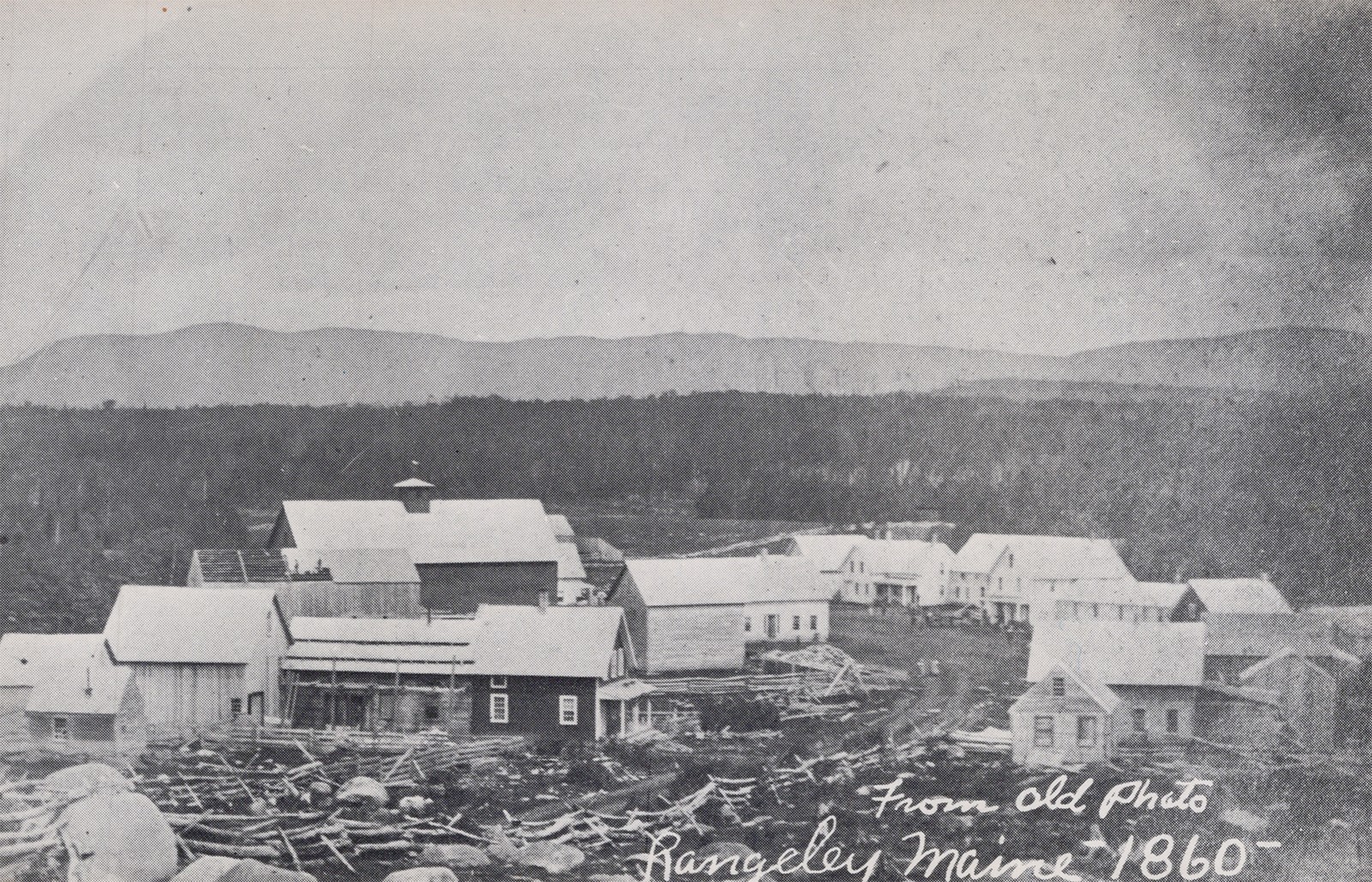 Chrome Postcard Rangeley Maine US Early 1860 Town Scene Jay S Hoar Collection