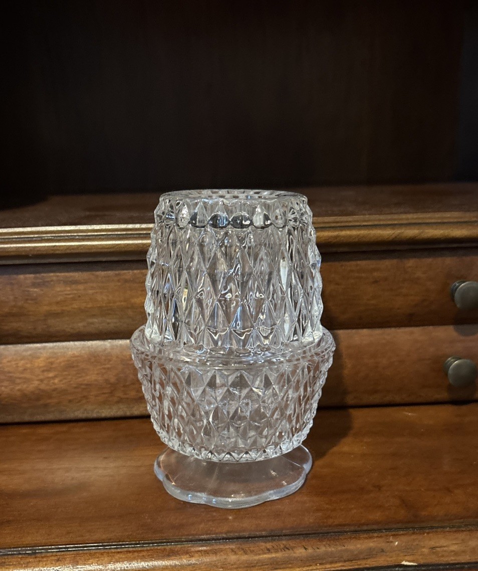 Vintage Indiana Glass Fairy Lamp Clear Diamond Point Candle Holder 2 Piece Set