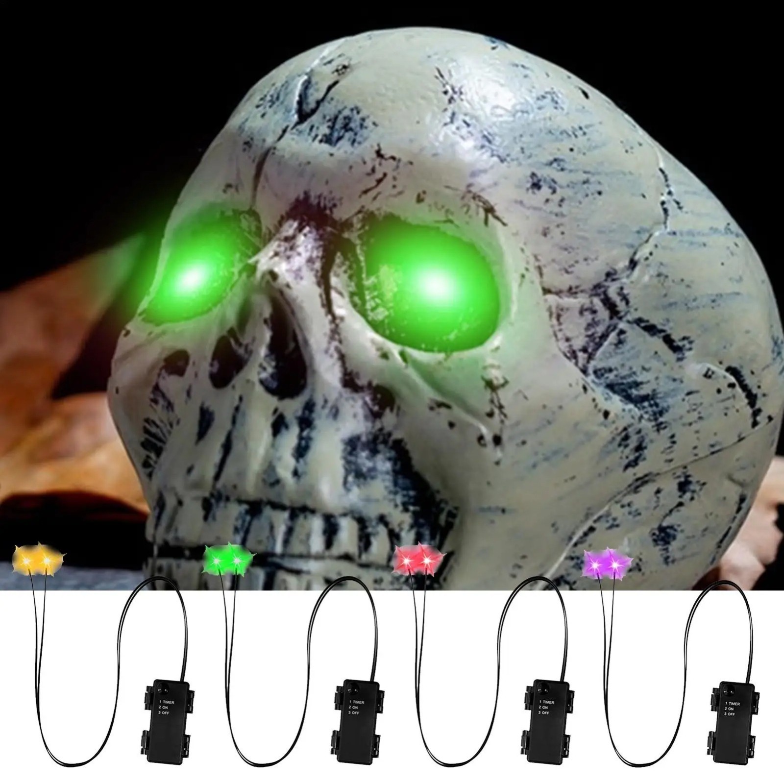 Halloween LED Glowing Eyes Timer DIY Skeleton Pumpkin Mask Tombstone Decor Light
