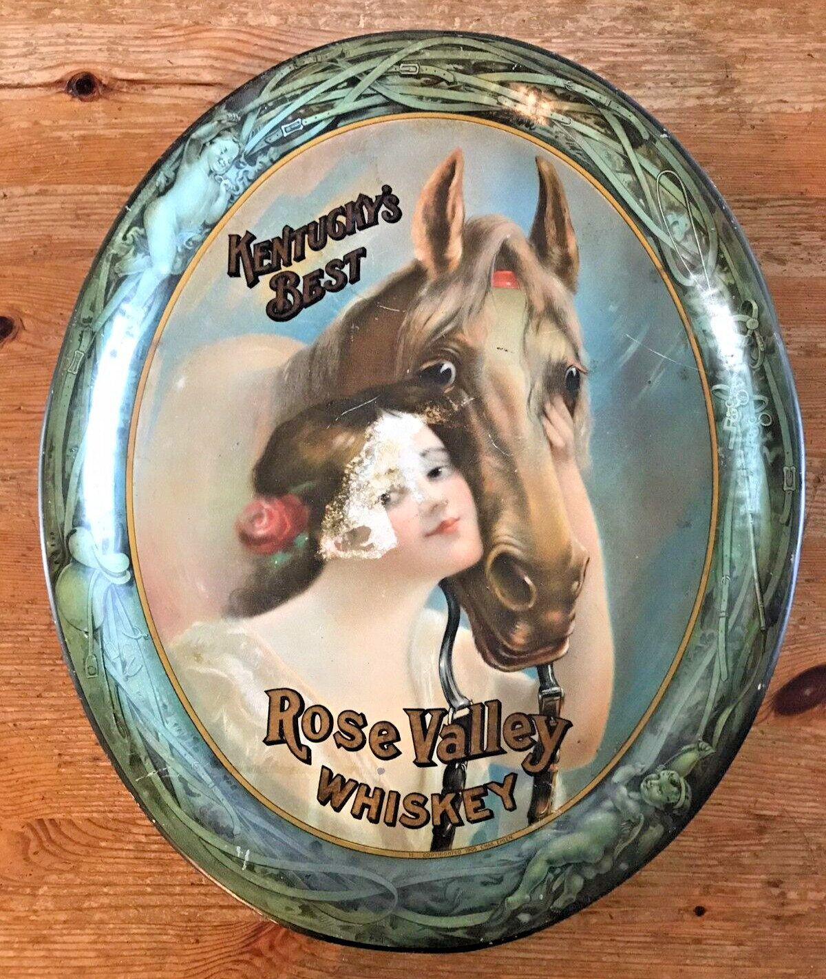 Vintage Rose Valley Whiskey Tray Kentucky's Best Pre Prohibition Liquor Horse