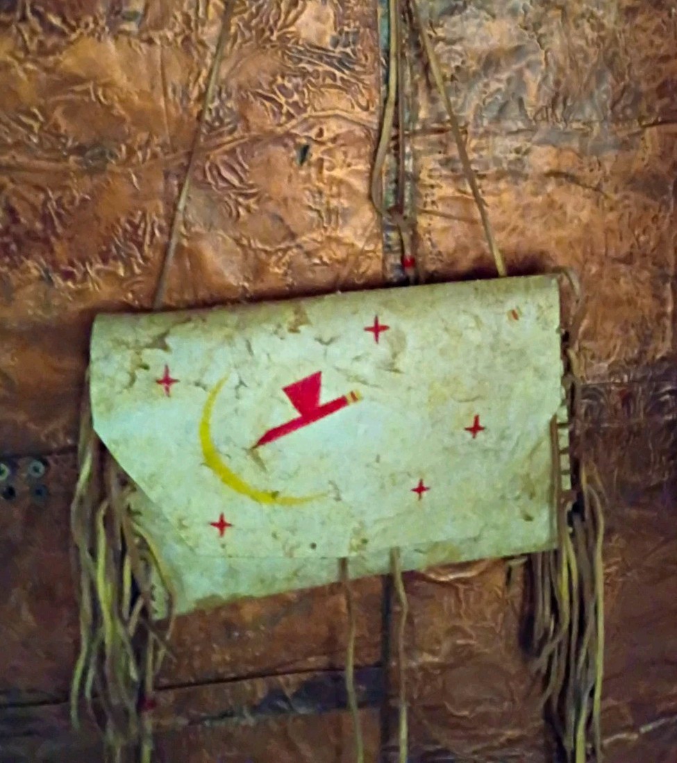 Native American  Hand-Painted Raw-Hide Leather Pouch Bag with Fringe