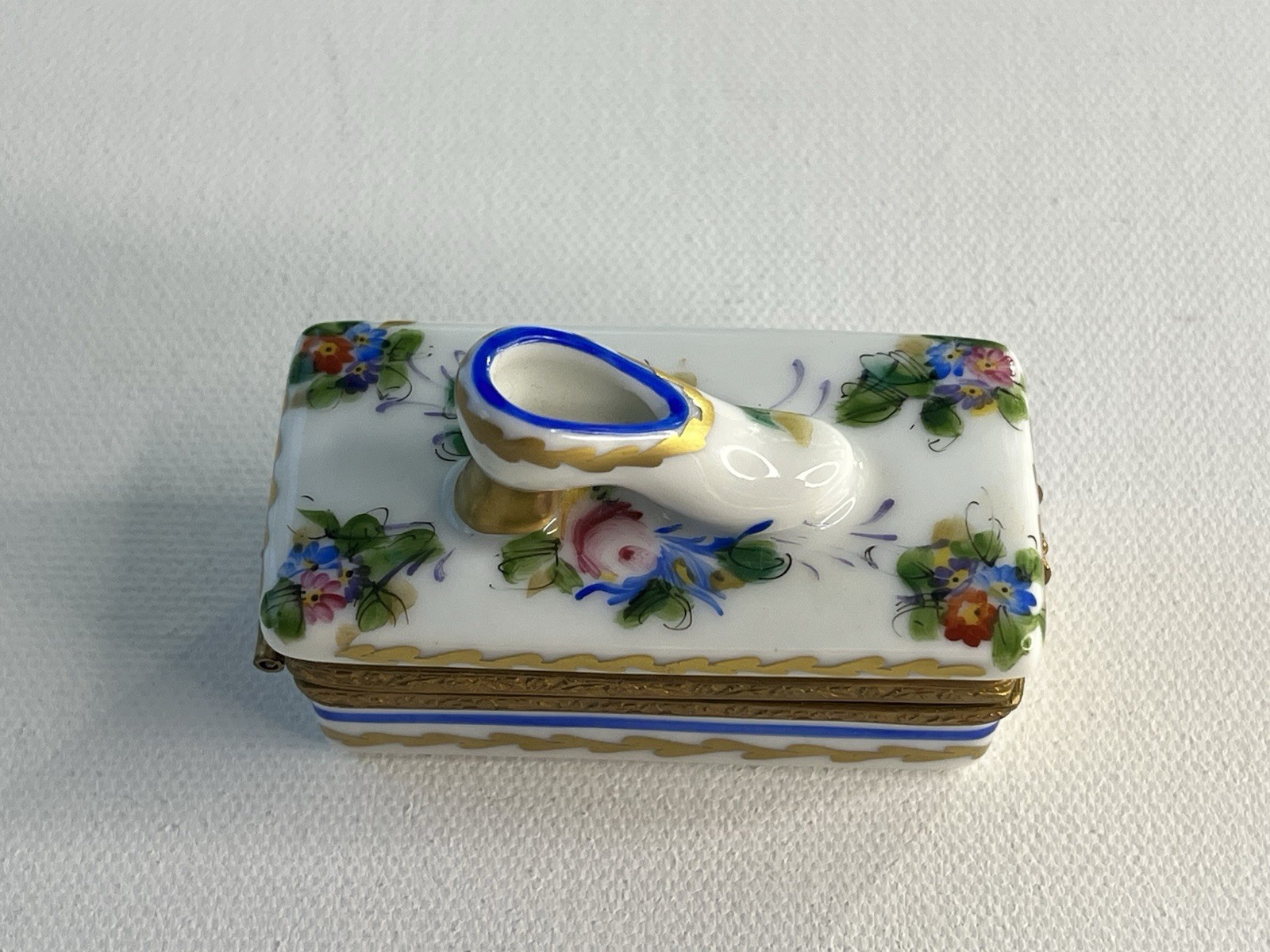 Limoges France Floral Shoebox Trinket Box France with SHOE inside EXCELLENT