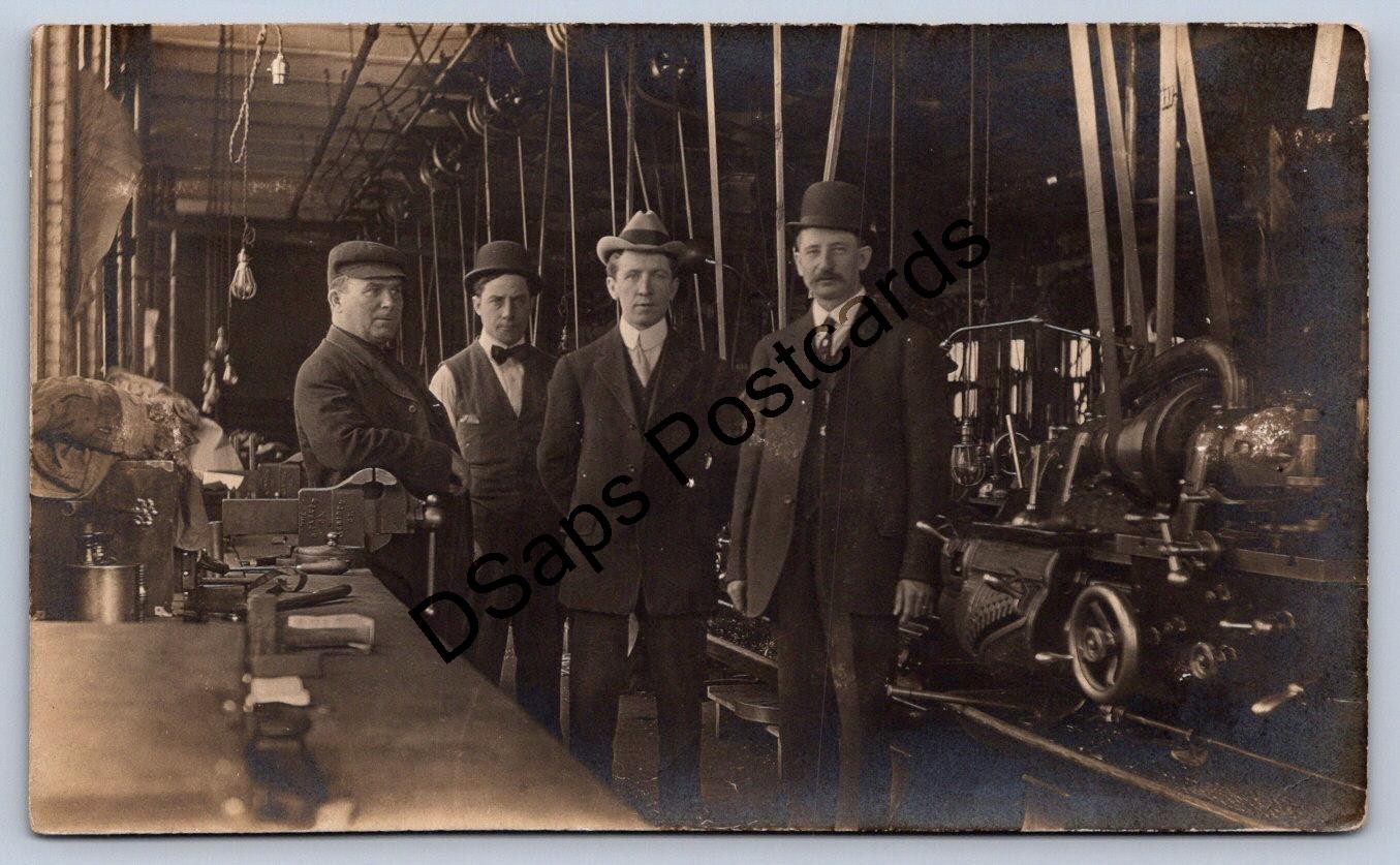 K65/ Occupational RPPC Postcard c1910 Interior Factory Belts Machinery Vice 134