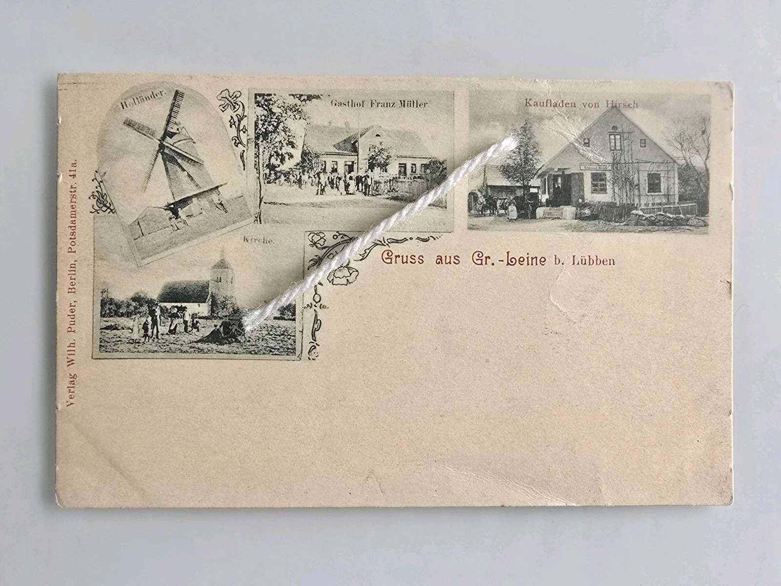 Postcard greeting from Groß Leine near Lübben Brandenburg multi-picture card used circa 1900