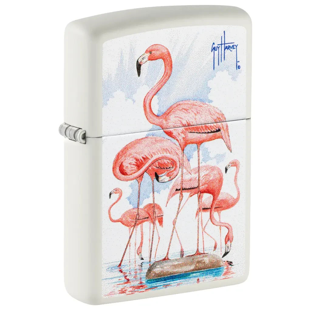Zippo Guy Harvey Flamingos Design White Matte Color Image 47103 Zippo Guy Harvey Flamingos Design White Matte Color Image 47103
