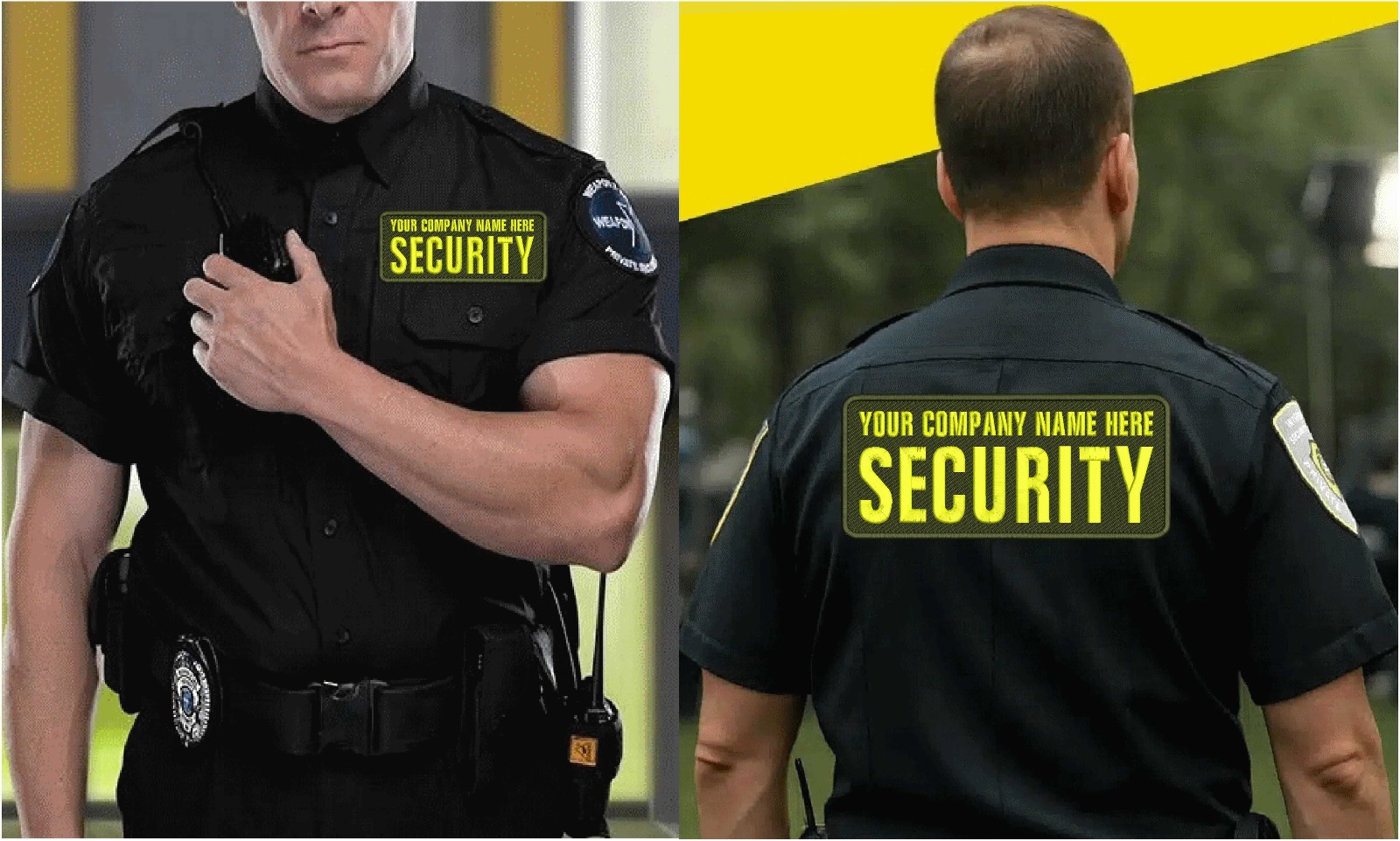 Custom security Embroidery Patch  4x10 And 2x5 Hook On Back Yellow On Od Green