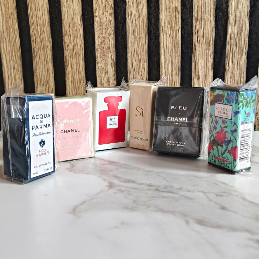 Lot of 6 Mini Designer Fragrances Chanel Gucci Armani Acqua di Parma Lot of 6 Mini Designer Fragrances Chanel Gucci Armani Acqua di Parma