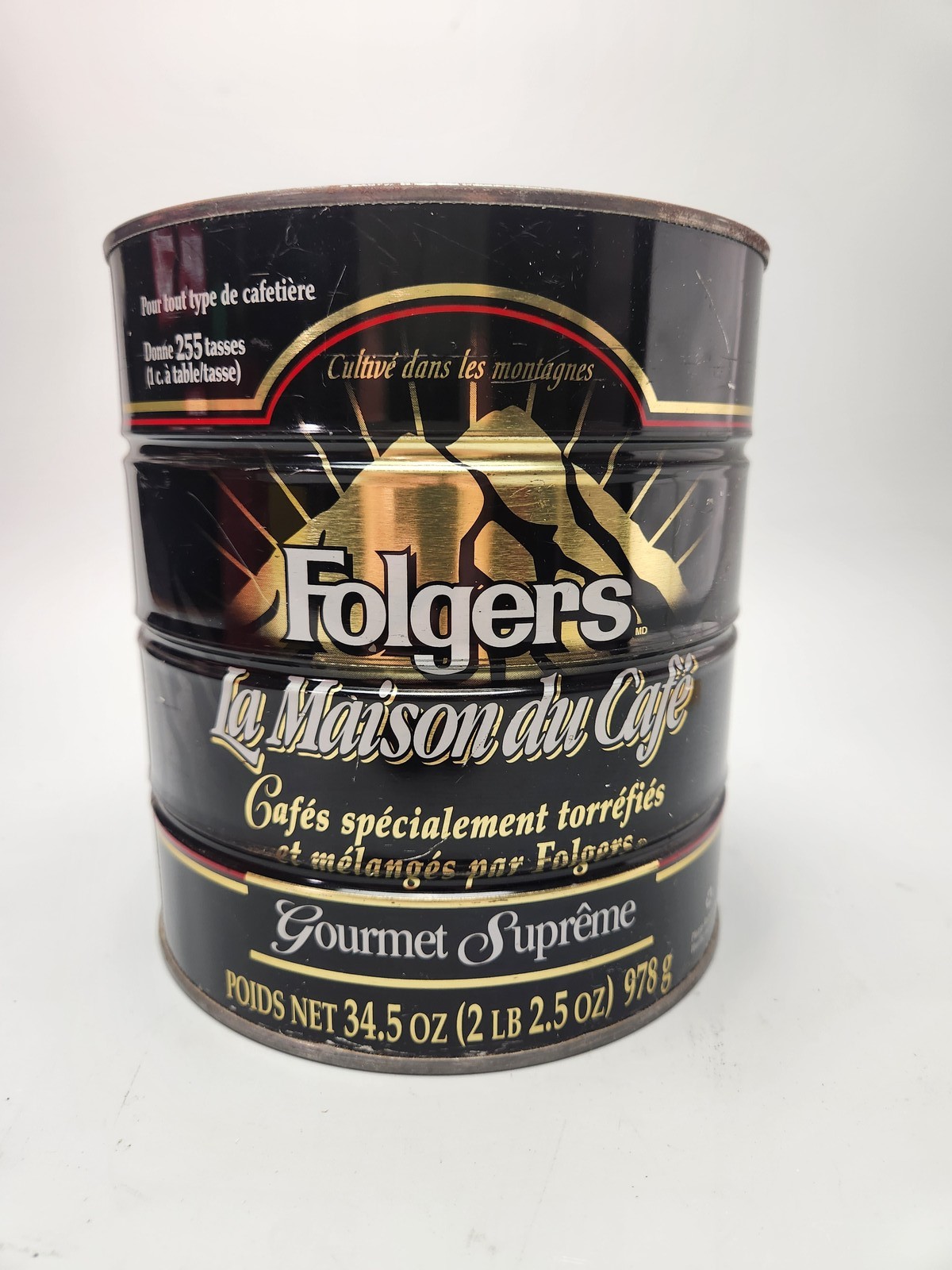 Vtg Folgers Coffee House Gourmet Supreme 34.5oz Empty Tin Can La Maison du Metal Vtg Folgers Coffee House Gourmet Supreme 34.5oz Empty Tin Can La Maison du Metal
