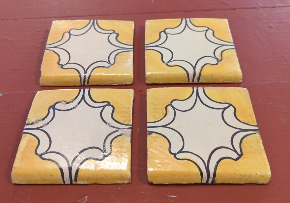 4 Hand Painted Vintage Terracotta Tile Backsplash Mexican Folk Art Crafts 4x4\