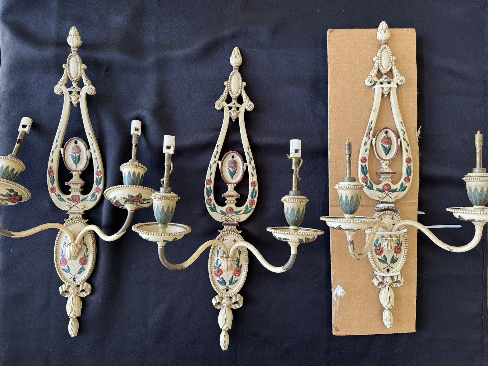 Antique E.F. Caldwell Hand painted Wall Sconce Lot Roses Shabby Restoration Lot Antique E.F. Caldwell Hand painted Wall Sconce Lot Roses Shabby Restoration Lot