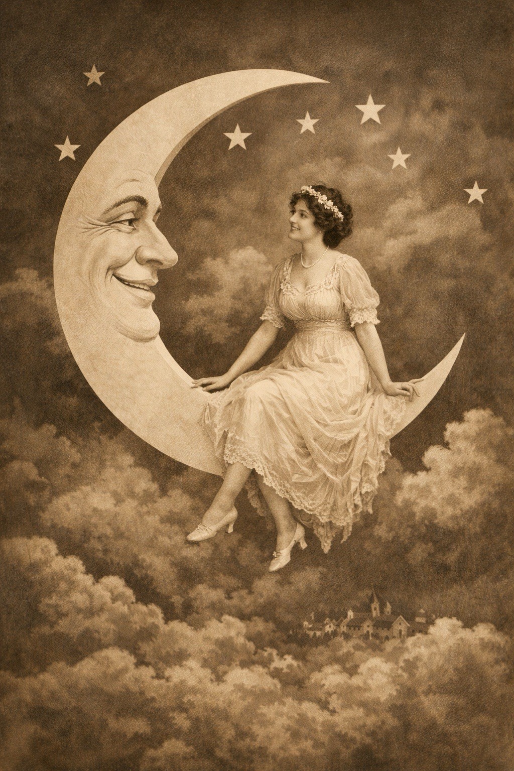 Paper Moon Reproduction MODERN Postcard Beautiful Woman D954