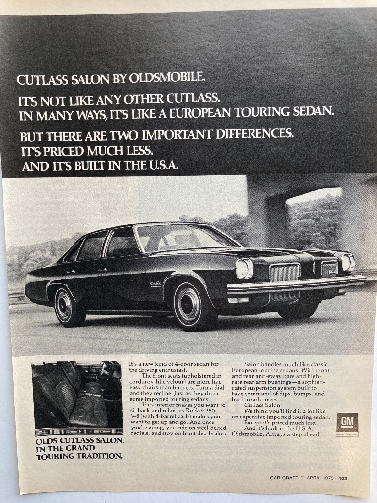 1973 Oldsmobile Cutlass Salon Print Ad