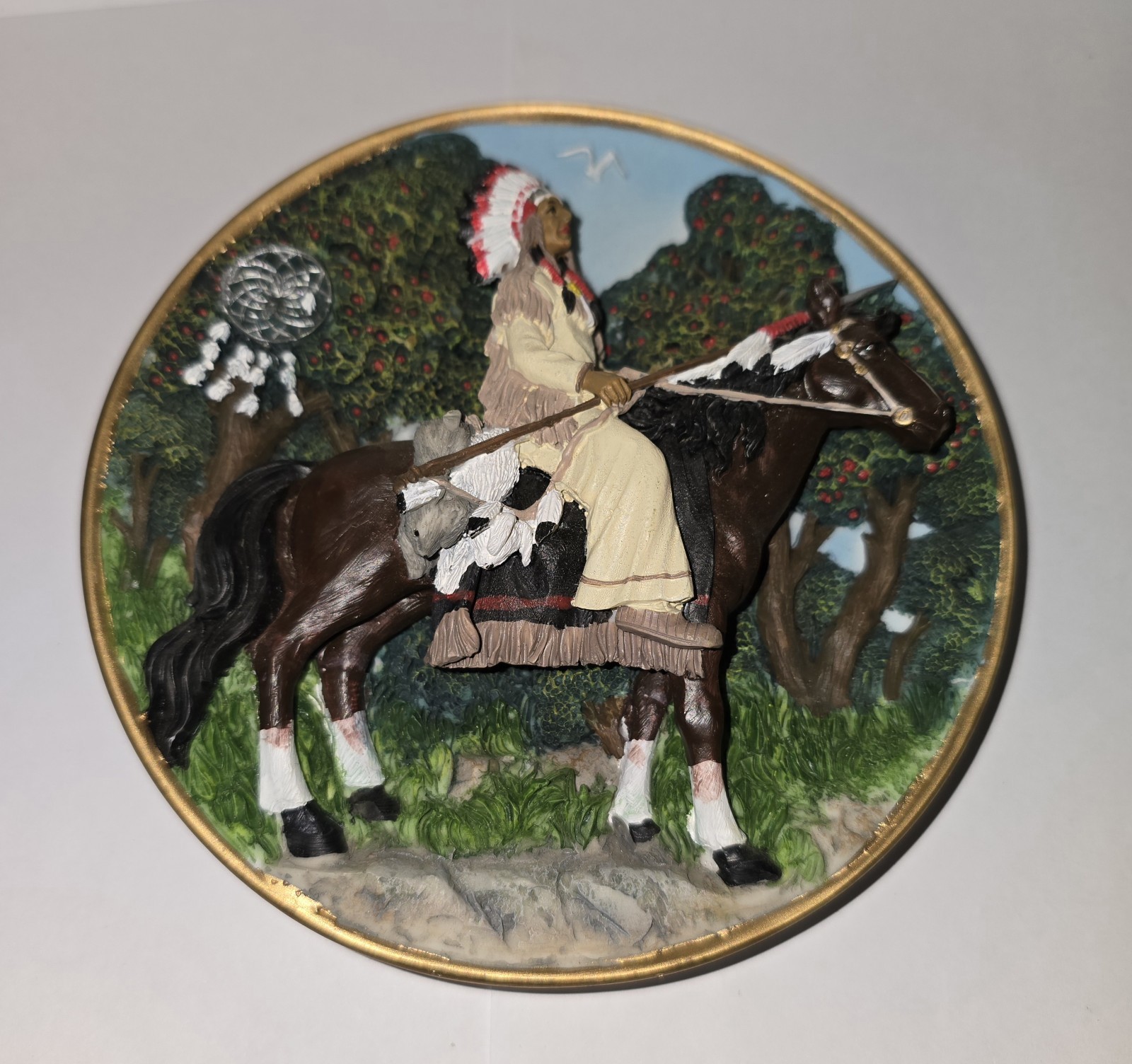 1999 Cadona Vintage 3-D Native American On Horse Back Decorative Collector Plate 1999 Cadona Vintage 3-D Native American On Horse Back Decorative Collector Plate