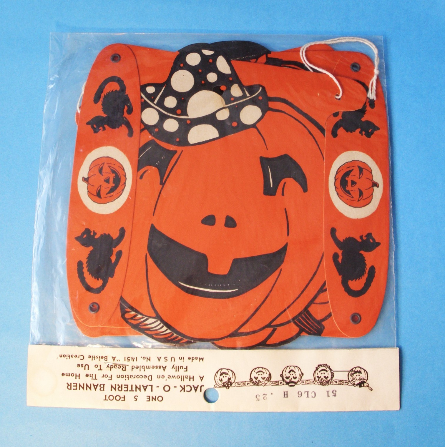 ❤ NOS Sealed RARE  Vtg BEISTLE 5 Ft. HALLOWEEN Jack O Lantern PUMPKIN Banner USA