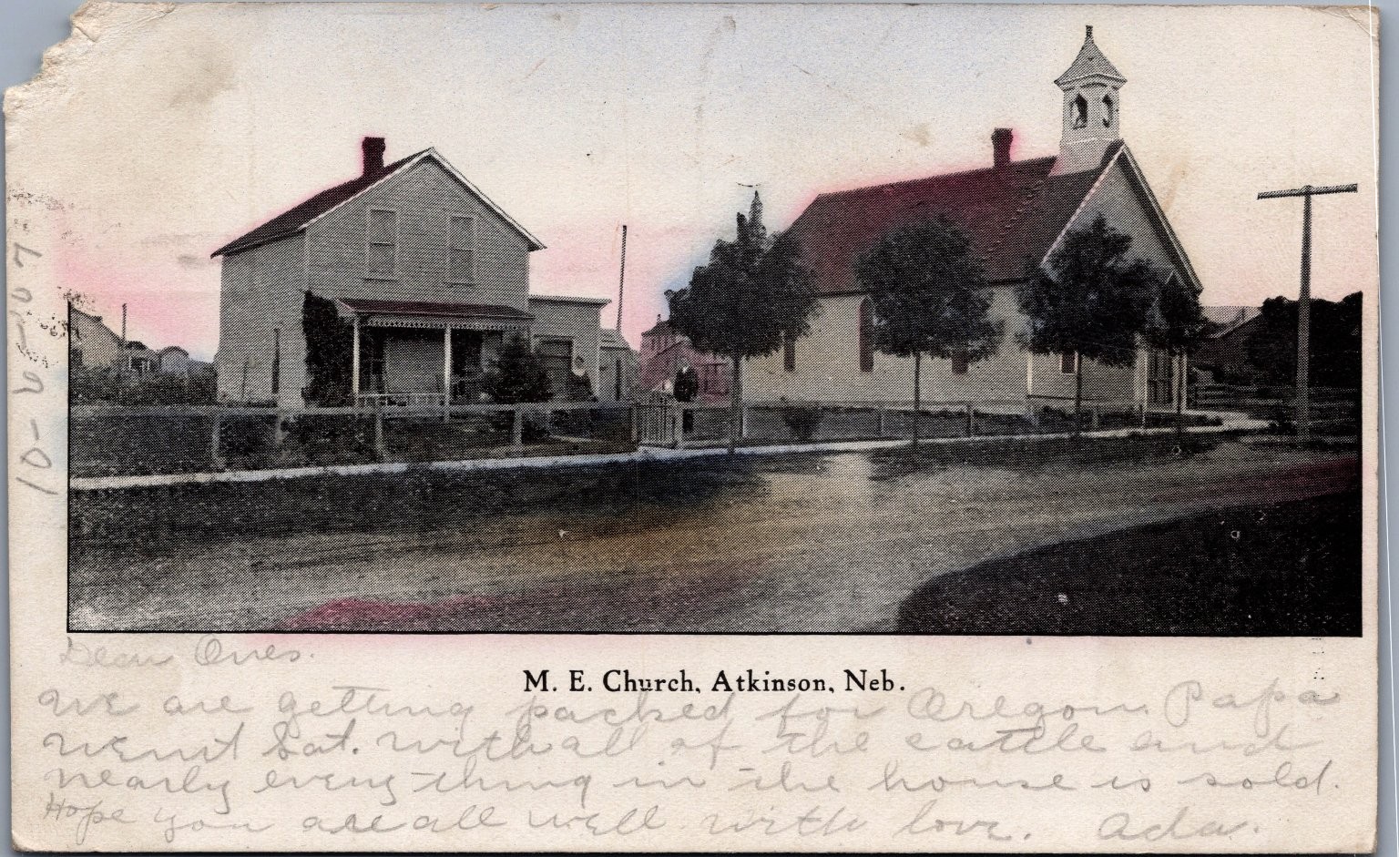M. E. Church Atkinson Nebraska 1907 RPPC Postcard Moving to Oregon Message M. E. Church Atkinson Nebraska 1907 RPPC Postcard Moving to Oregon Message