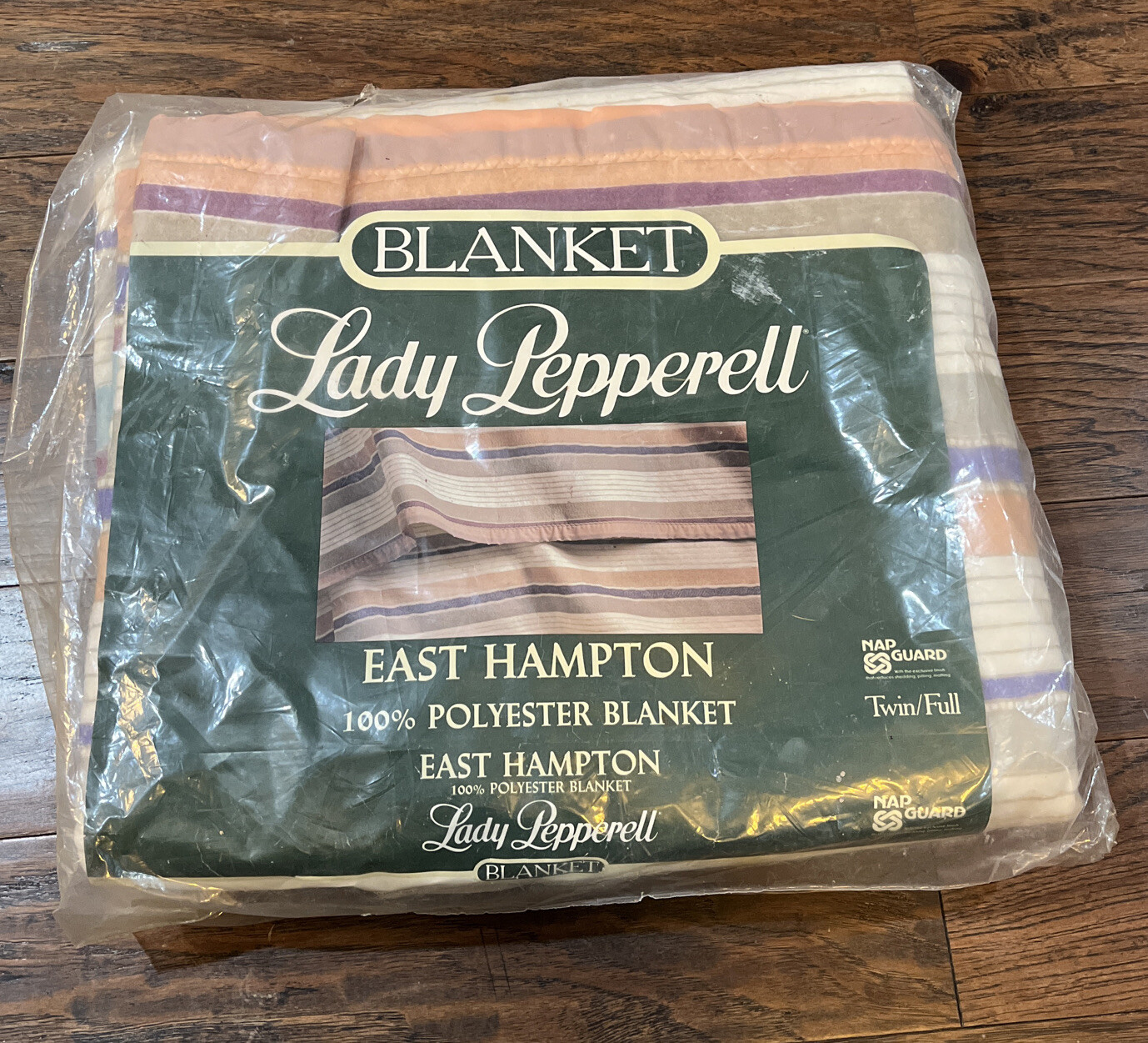 Lady Pepperell Blanket Striped Hampton Twin/Full Vintage Satin Trim 72x90 NOS