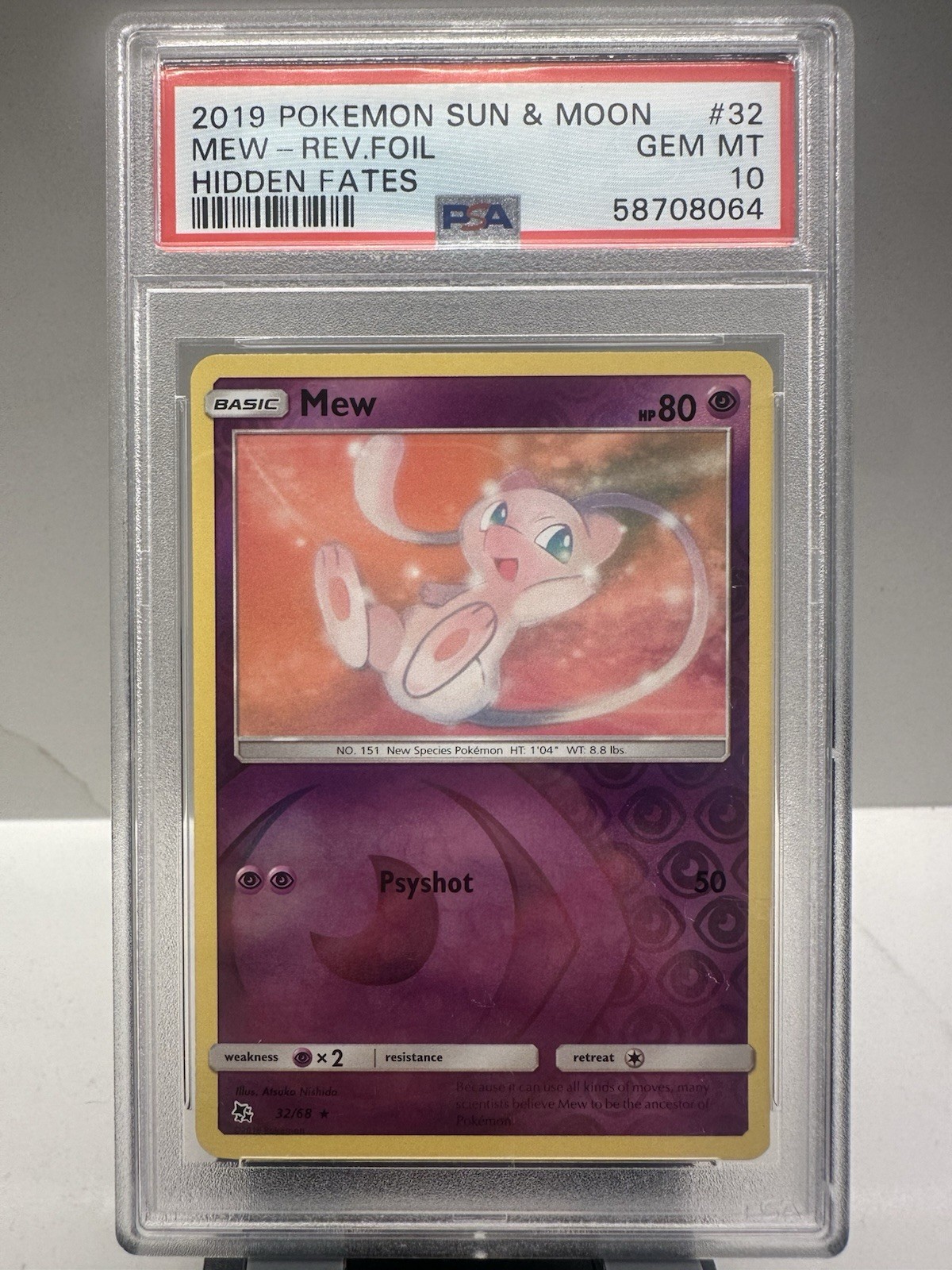 2019 Pokemon Hidden Fates Mew 32/68 Reverse Holo Foil PSA 10 Gem Mint