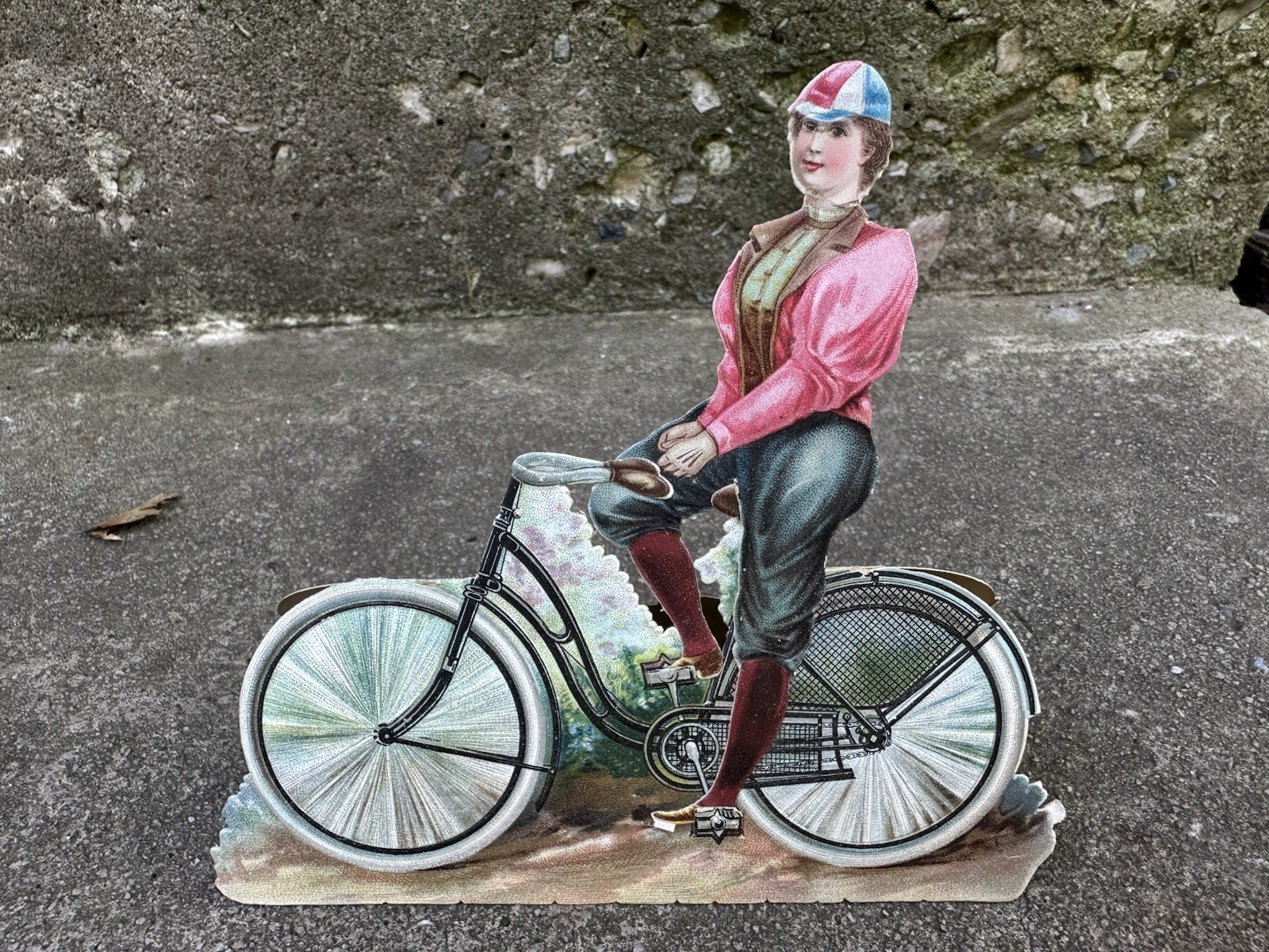 Vintage 1880s Celluloid Starch Advertising GIRL BICYCLE BIKE Paper Doll Standee