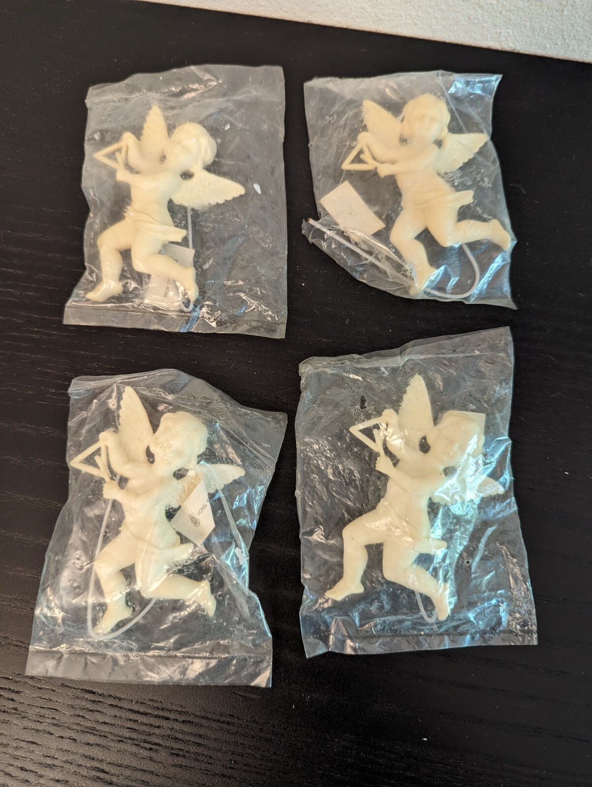 (4) Vtg Masco? Christmas Ivory Angel w/ Triangle Wire Ornaments Floral Hong Kong