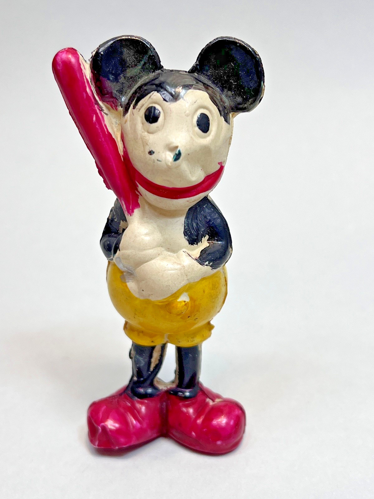 Rae 1930s Antique Japan Mickey Mouse Baseball Bat Celluloid Toy Figurine 4\'\'