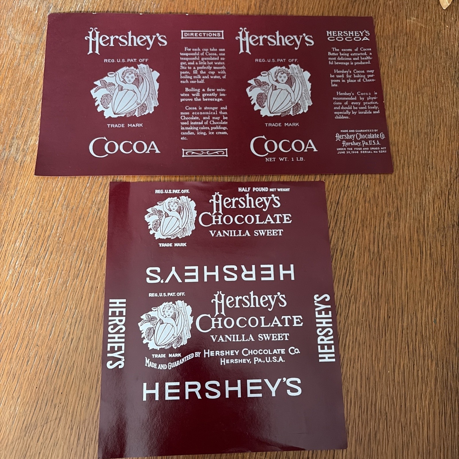 2 Rare Original 1906-1911 Genuine Hershey Milk Chocolate /Cocoa Labels Near Mint