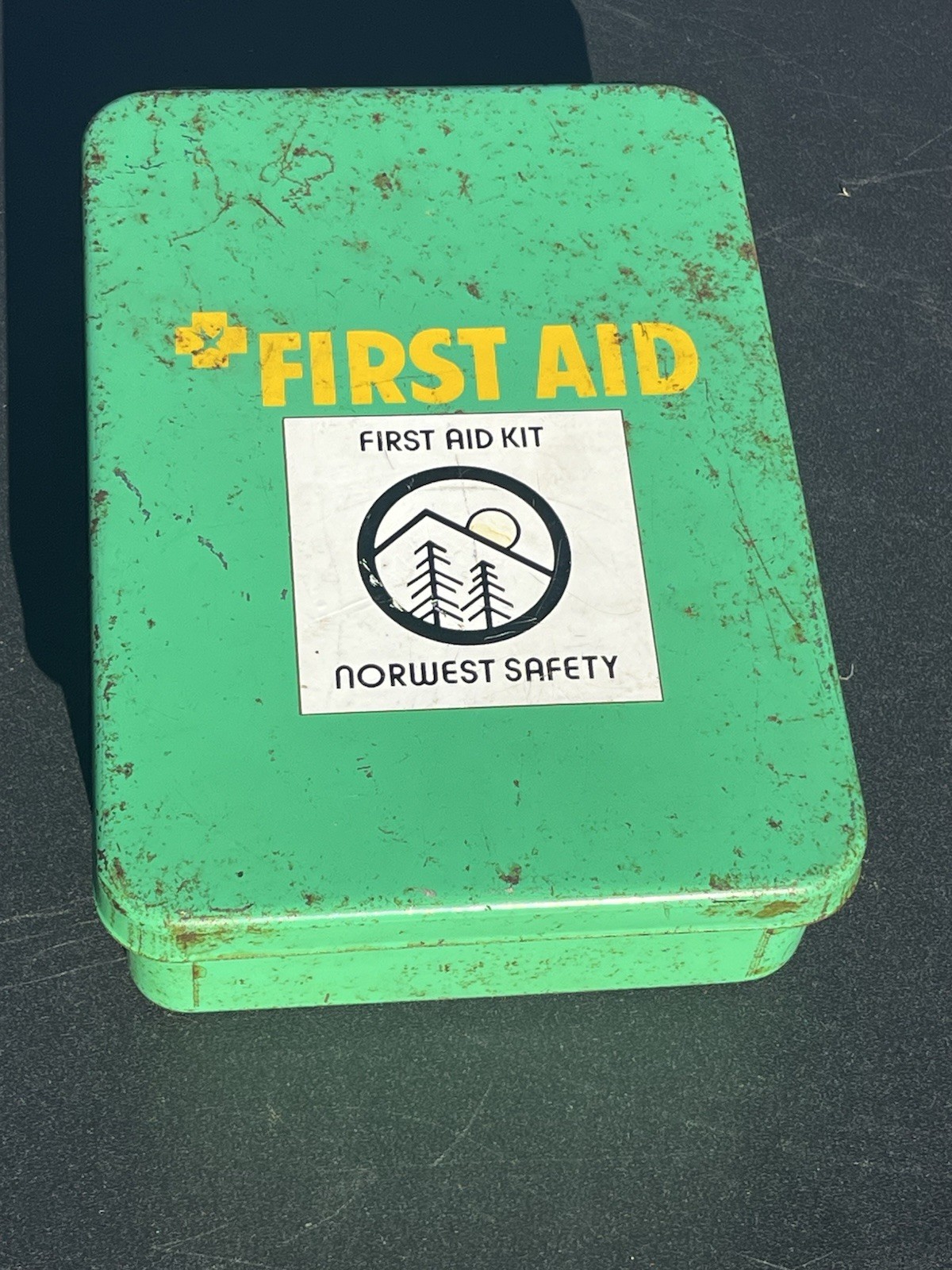 Vintage Norwest Safety First Aid Kit Green Metal Box Hart Supplies Swift Medical