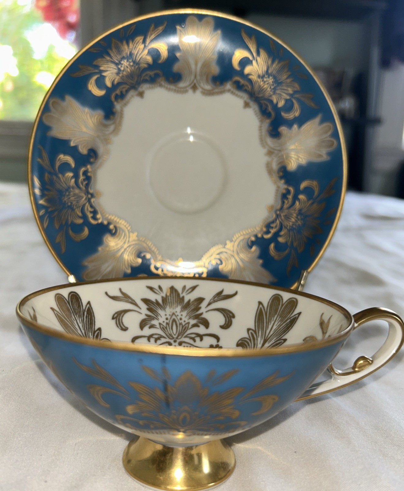 Alka Kunst West Germany Footed Cup & Saucer 22k Label Artist Mrk/House Mrk/VTG Alka Kunst West Germany Footed Cup & Saucer 22k Label Artist Mrk/House Mrk/VTG