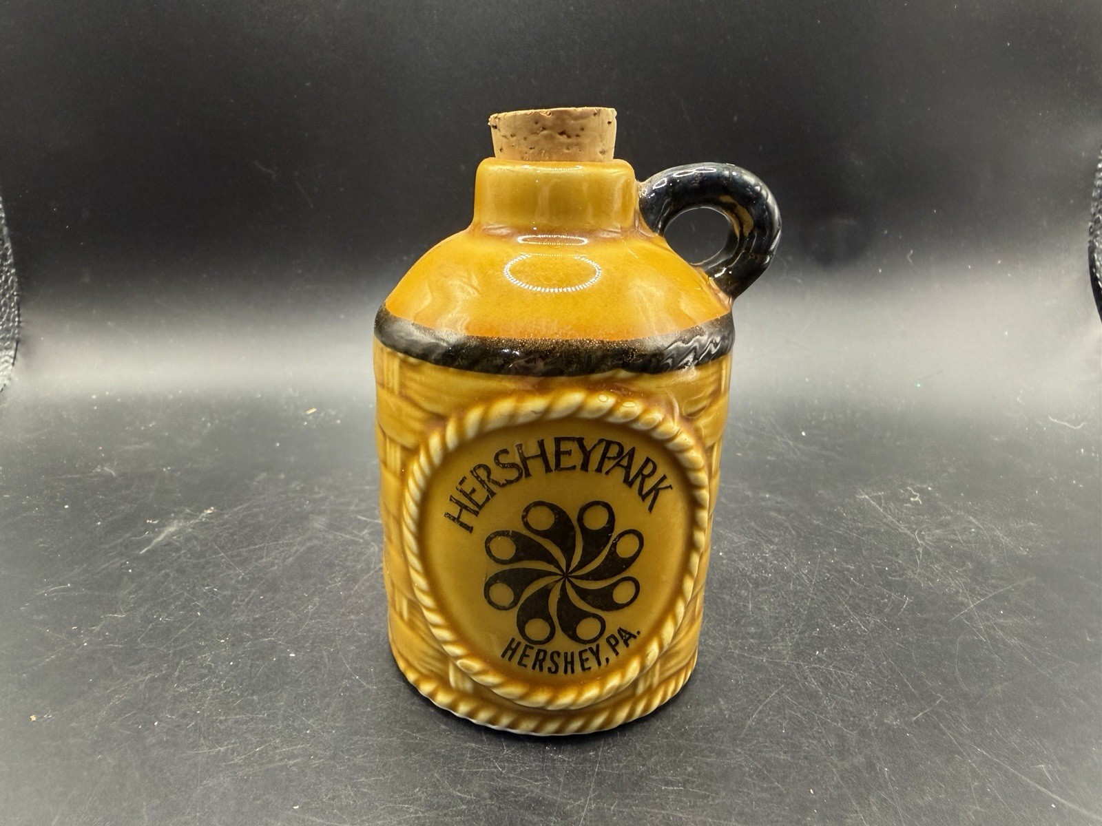 Vintage Hershey Park PA Ceramic Mini Whiskey Jug Cork Stopper Souvenir 4.5