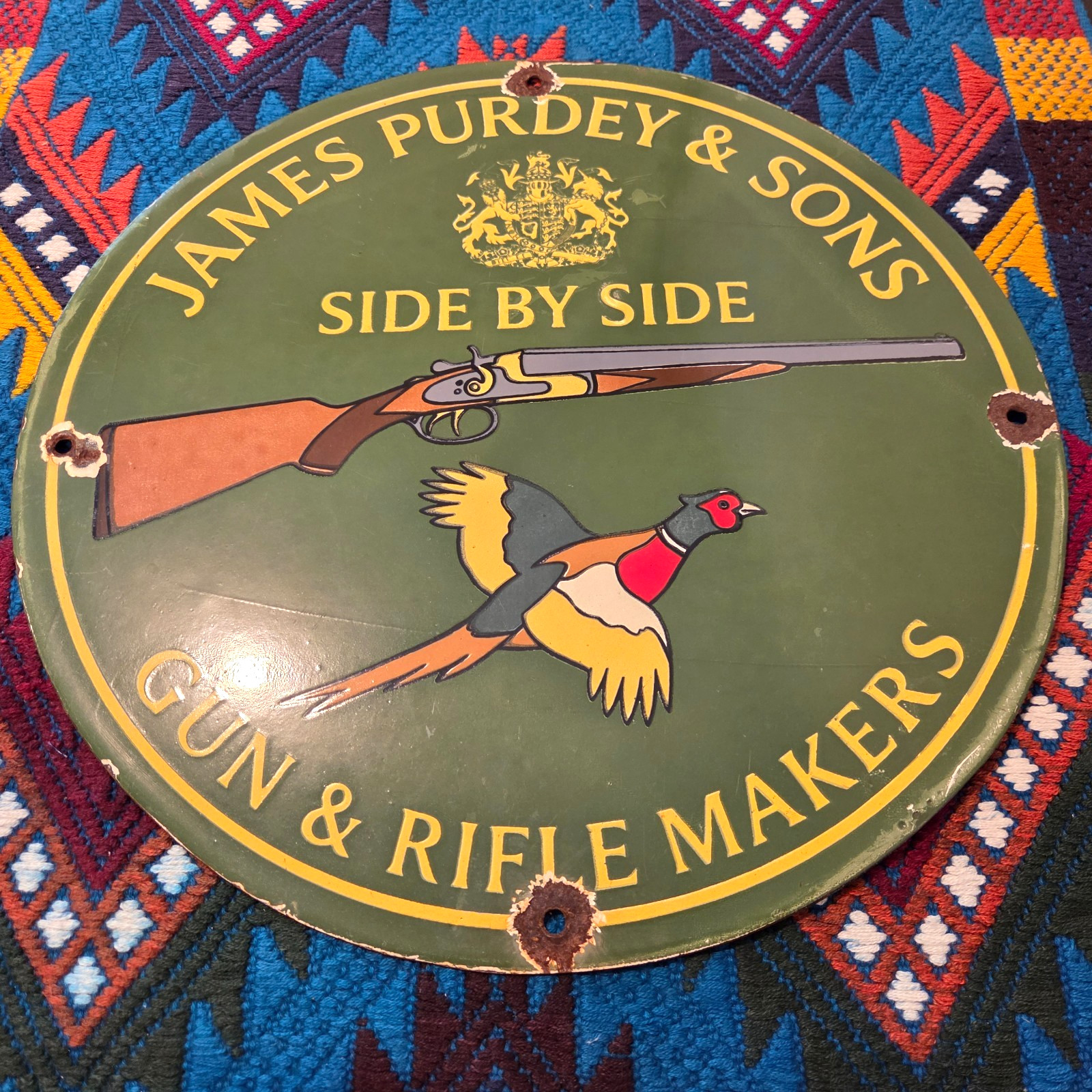 Vintage James Purdey Porcelain Sales Service Gun Rifle Makers Pheasant Sign