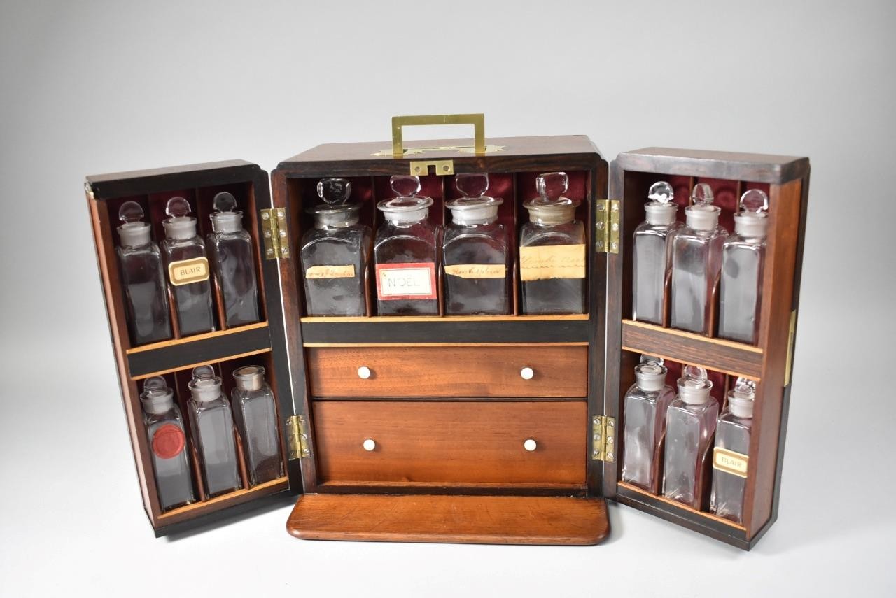 Antique Doctors/Physicians Apothecary Medicine Traveling Case Chest