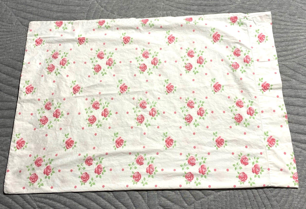 Canon Pillowcase Vtg Red Pink Roses 20 X 29 Cottage Core French Country Cotton
