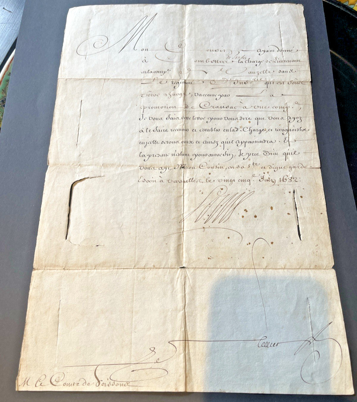 RARE 1682 LOUIS XIV SUN KING SIGNED LETTER VERSSAILLES ROYAL MILITARY FRANCE RARE 1682 LOUIS XIV SUN KING SIGNED LETTER VERSSAILLES ROYAL MILITARY FRANCE