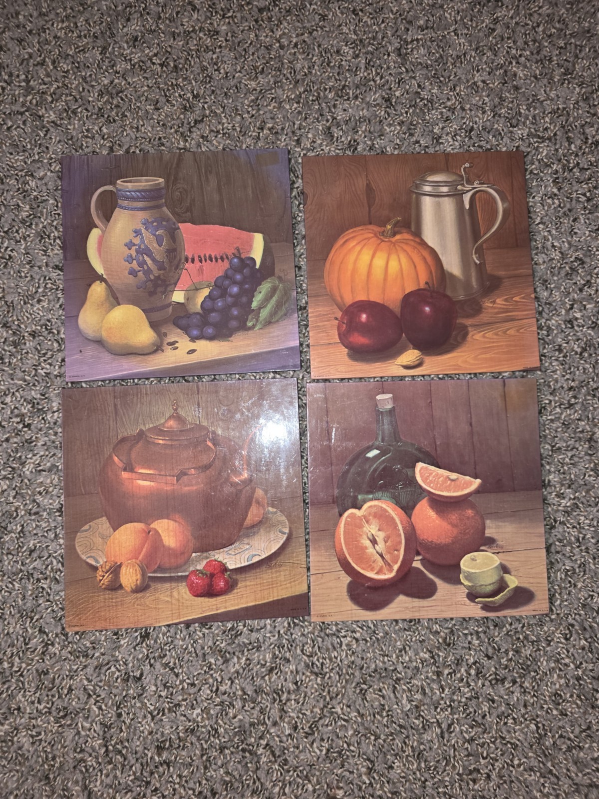 4 Vintage Stapco N.Y. Still Life Hall Hangings  / Decor.  Alton S. Tobey?