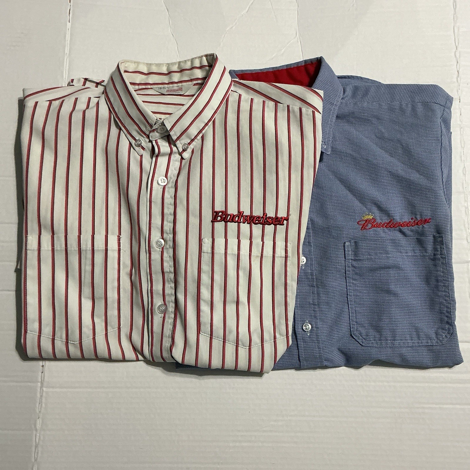 Lot Of 2 Vintage Mens Budweiser Work Shirts 16 Made In USA Breweriana Lot Of 2 Vintage Mens Budweiser Work Shirts 16 Made In USA Breweriana