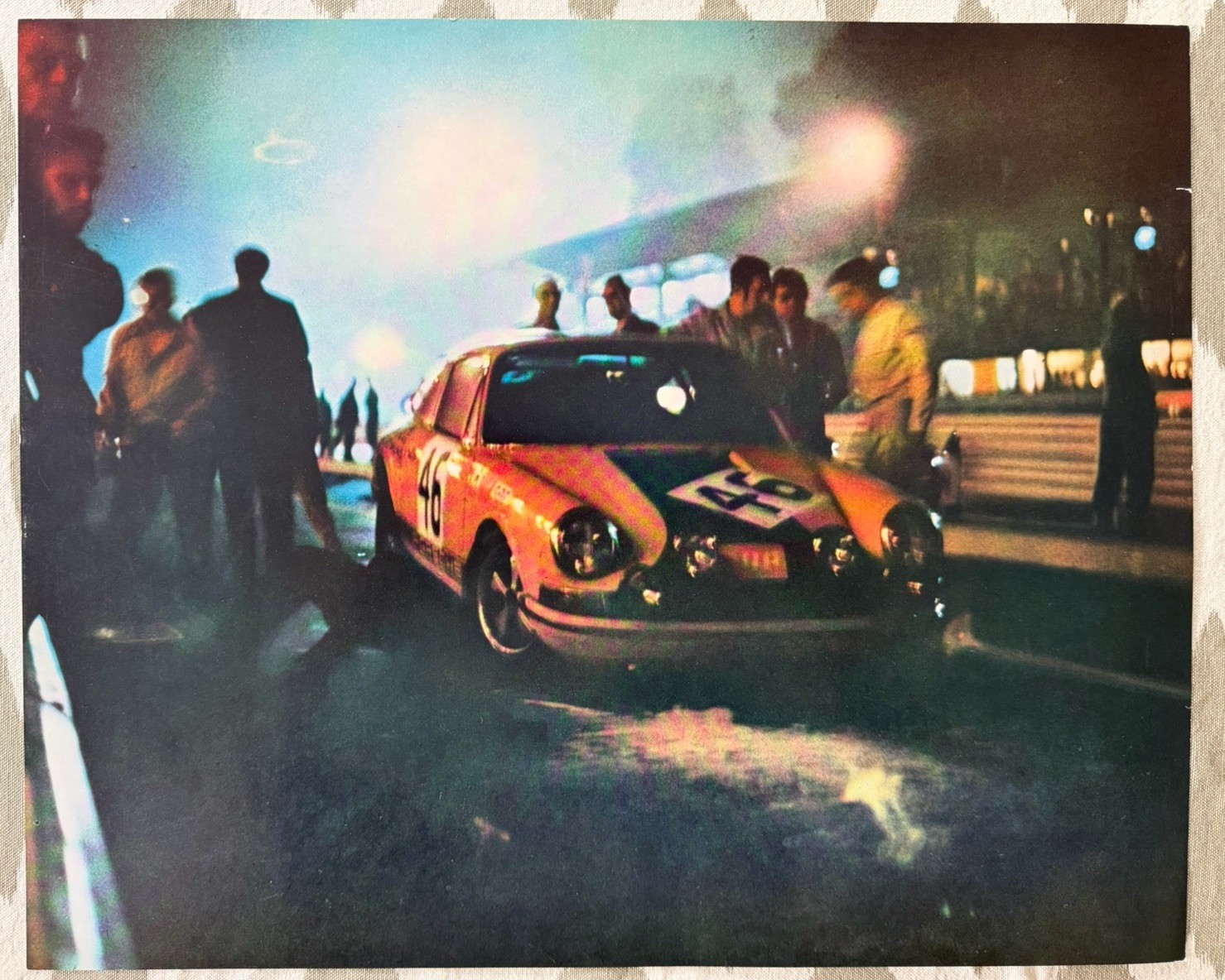 Original 1971 Porsche Dealer Calendar Display Print Night Racing 16.75x13.5