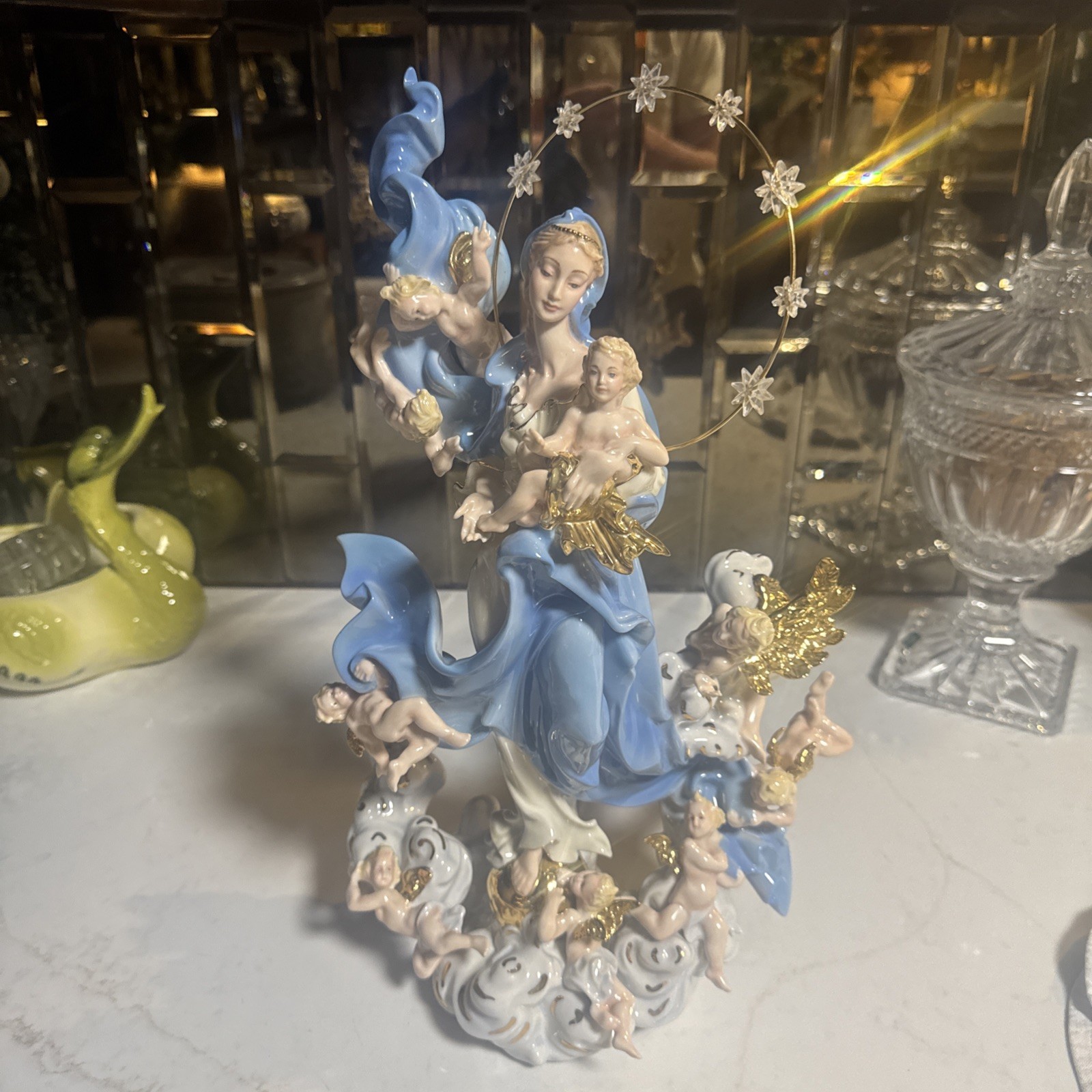 Vintage Virgin Mary Queen of Heaven Ceramic Figurine w/ 24K Gold Franklin Mint