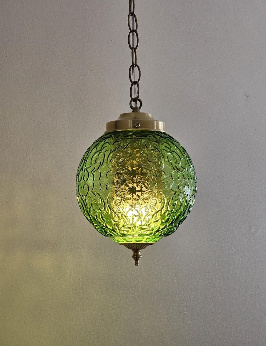 Green SCROLL Vintage Hanging Light Swag Lamp Retro Glass Globe Diffuser Antique Green SCROLL Vintage Hanging Light Swag Lamp Retro Glass Globe Diffuser Antique