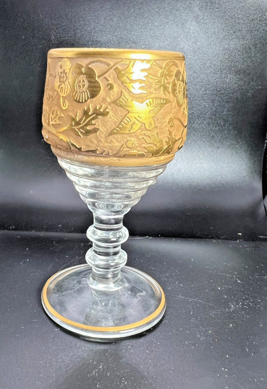 Vintage Paden City Spring Orchard Cordial Glass Gold Trim Vintage Paden City Spring Orchard Cordial Glass Gold Trim