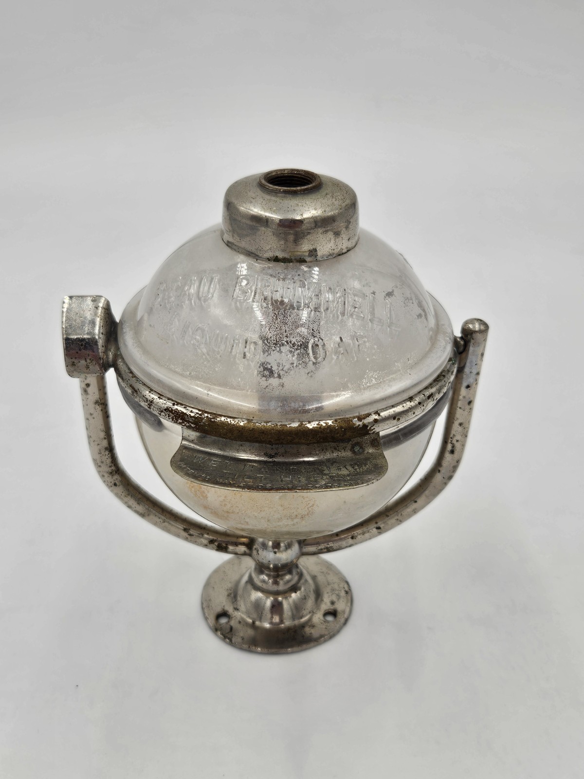 ANTIQUE WEST DISINFECTANT CO NY BEAU BRUMMEL LIQUID SOAP DISPENSER TILTING GLASS